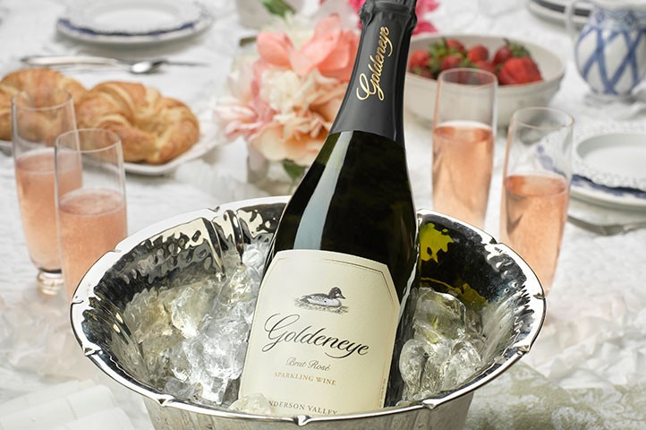 goldeneye sparkling wine on brunch table