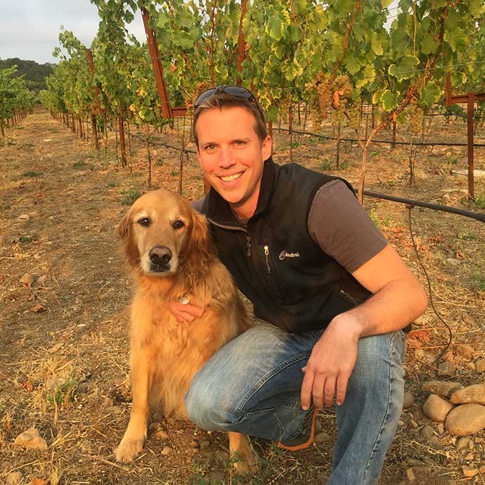 Winemaker Don LaBorde and wine dog Cooper