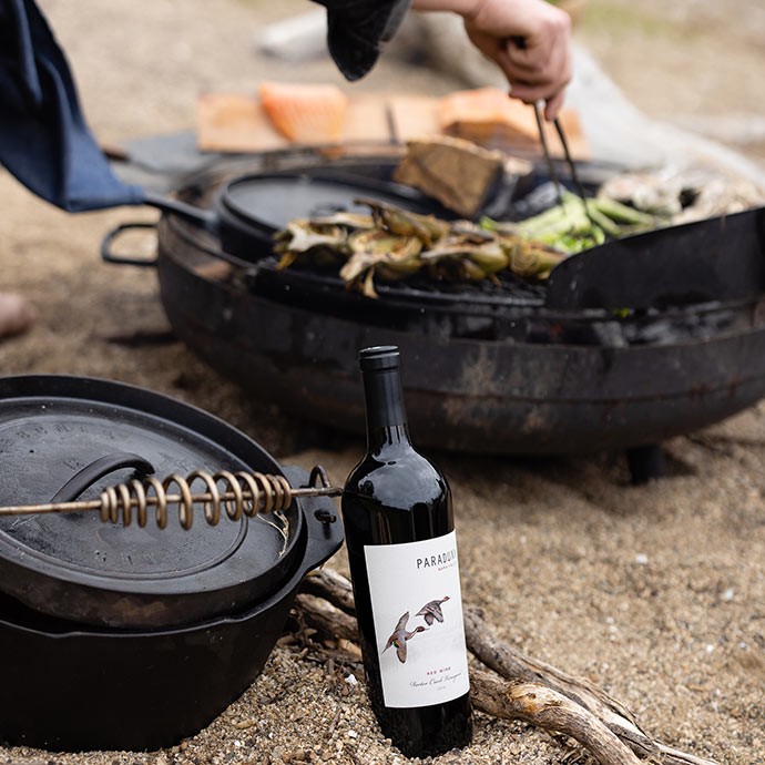Paraduxx red wine by a live fire