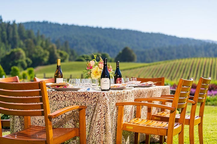 Goldeneye winemaker dinner with view of Confluence vineyard